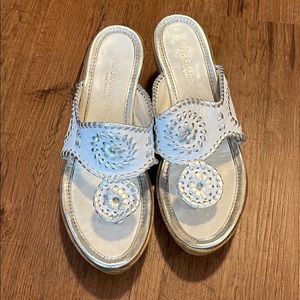 White and silver Jack Rogers lookalike wedges